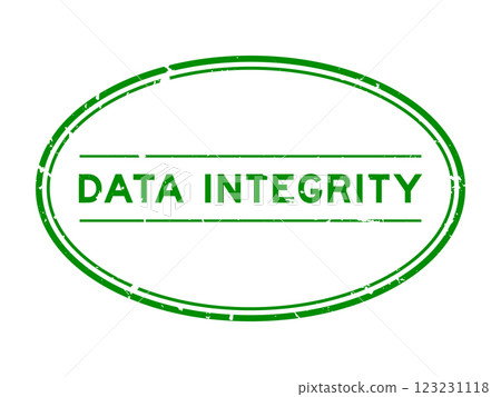 Grunge green data integrity word oval rubber seal stamp on white background 123231118