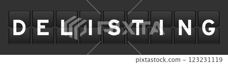 Black color analog flip board with word delisting on gray background Black color analog flip board with word delisting on gray background 123231119