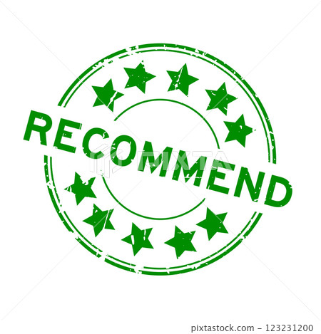 Grunge green recommend word round rubber seal stamp on white background 123231200