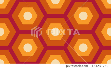 Vector vintage abstract geometric seamless pattern in 60s style. Abstract geometric honeycomb pattern in retro style 123231269