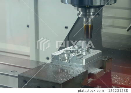 The machine center rough cut by solid flat nose end mill tool. 123231288