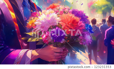 畢業典禮上贈送的華麗花束，感恩和慶祝的時刻 123231353