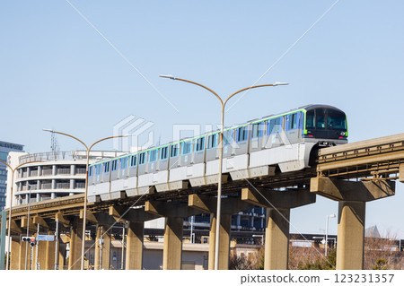 Tokyo Monorail running near Haneda Airport Terminal 3 Tokyo Monorail running near Haneda Airport Terminal 3 123231357