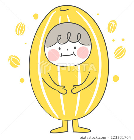 Illustration of a character wearing a yellow melon costume 123231704