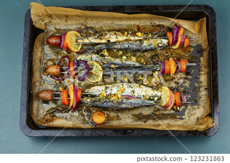 Tasty seafood shashlik. Tasty seafood shashlik. 123231863