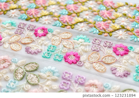 淡色印度繡花緞帶背景 123231894