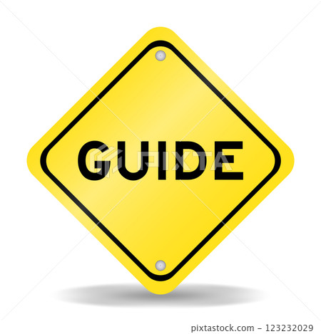 Yellow color transportation sign with word guide on white background 123232029