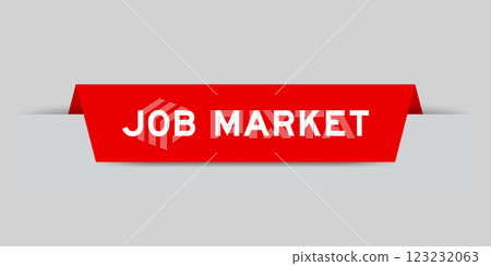 Red color inserted label with word job market on gray background Red color inserted label with word job market on gray background 123232063