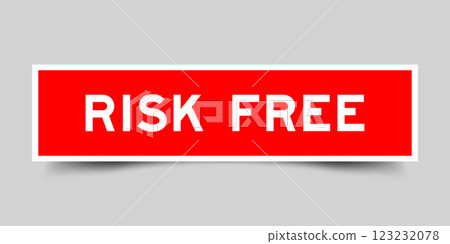 Square sticker label with word risk free in red color on gray background 123232078