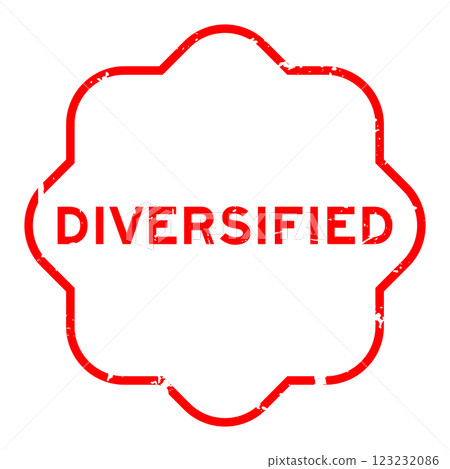 Grunge red diversified word rubber seal stamp on white background 123232086