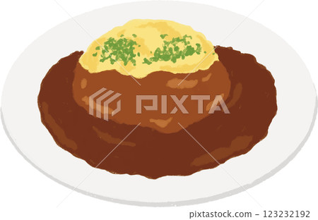 手繪插畫的蛋包飯佐濃醬 123232192