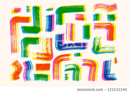 Risograph brush stroke paint lines. Vector hand drawn paint shapes risoprint. Abstract freehand graphic. Scribble expressive paintbrush retrofuturism line. Printmaking scribble horizontal poster 123232248
