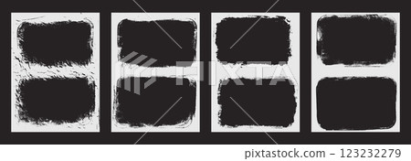 Photo grunge white frames set template. Ink paint edges punk border for flyer and banner. Retro textured overlays. Rectangular old white backgrounds. Vector diptych design illustration Photo grunge white frames set template. Ink paint edges punk border for flyer and banner. Retro textured overlays. Rectangular old white backgrounds. Vector diptych design illustration 123232279