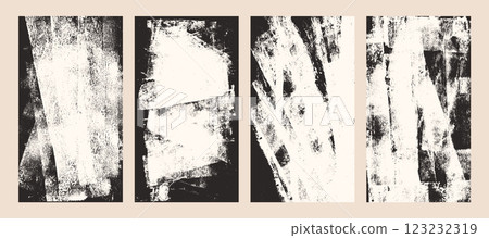 Grunge punk texture story post. Distressed urban street background. Paint rolled brayer print. Graphic ruined hand drawn abstract backdrop. Screen with linocut letterpress. Vector vertical set 123232319