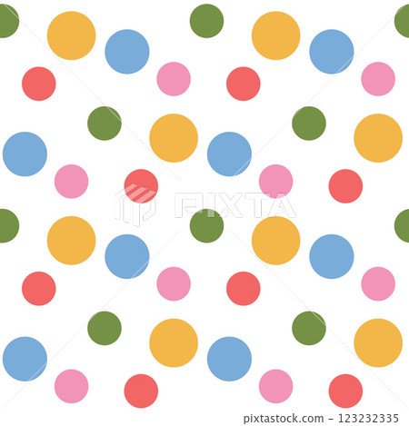 Polka dots seamless pattern. Circle confetti endless background. Birthday round elements repeat cover. Colorful chaotic spots continuous ornament. Surface design festive motif. Vector illustration 123232335