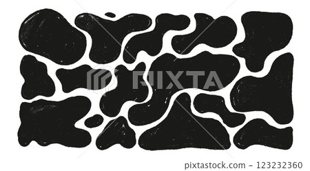 Liquid organic shapes set. Irregular splodge silhouette figures. Random abstract noisy fluid. Uneven shape splashes. Wavy blob stains. Curvy drops. Vector hand drawn charcoal background illustration Liquid organic shapes set. Irregular splodge silhouette figures. Random abstract noisy fluid. Uneven shape splashes. Wavy blob stains. Curvy drops. Vector hand drawn charcoal background illustration 123232360