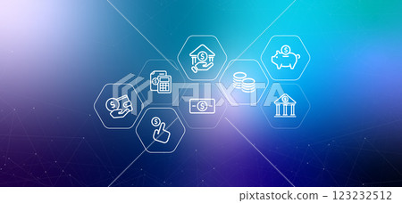 Monetary saving wealth management conceptual money saving capital management debt management futuristic tech financial icon design concept illustration banking technology 123232512