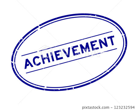 Grunge blue achievement word oval rubber seal stamp on white background 123232594