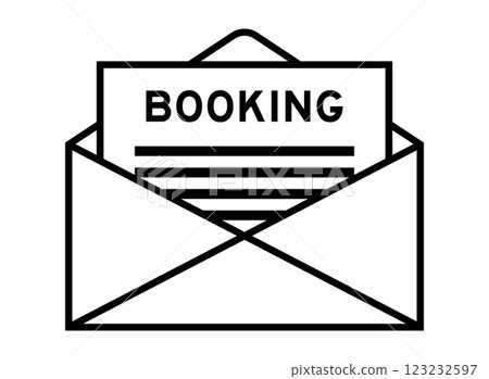 Envelope and letter sign with word booking as the headline Envelope and letter sign with word booking as the headline 123232597