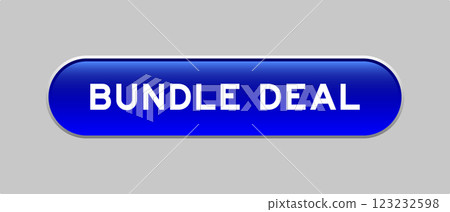 Blue color capsule shape button with word bundle deal on gray background 123232598