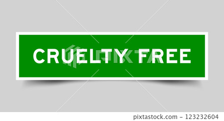 Green color square shape sticker label with word cruelty free on gray background Green color square shape sticker label with word cruelty free on gray background 123232604
