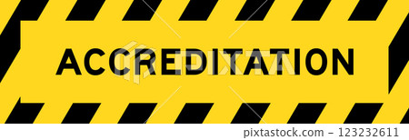 Yellow and black color with line striped label banner with word accreditation Yellow and black color with line striped label banner with word accreditation 123232611