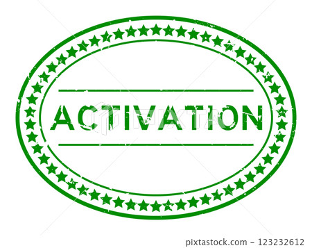 Grunge green activation word oval rubber seal stamp on white background 123232612