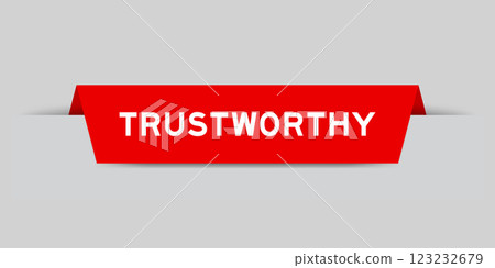 Red color inserted label with word trustworthy on gray background 123232679