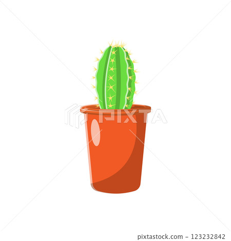 Cactus in Vase Flat Illustration. Clean Icon Design Element on Isolated White Background 123232842