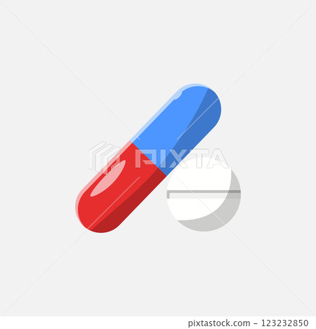 Medicine Tablet and Capsule Flat Icon. Clean Illustration Design Element on Isolated White Background Medicine Tablet and Capsule Flat Icon. Clean Illustration Design Element on Isolated White Background 123232850