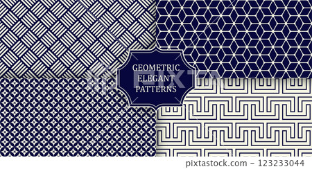 Set of color geometric seamless ornamental patterns. Vector repeatable elegant classic backgrounds. Luxury vintage prints 123233044