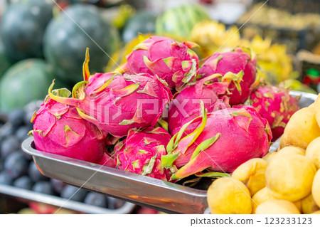 Dragon fruits for sale in the market. Food Dragon fruits for sale in the market. Food 123233123