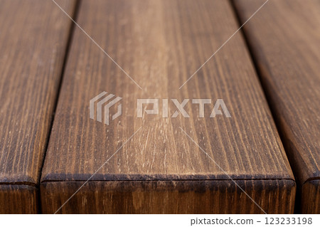 Close-up of wooden boards showcasing natural texture and rich brown tones 123233198