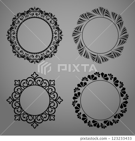 Set of decorative frames Elegant vector element for design in Eastern style, place for text. Floral black and gray borders. Lace illustration for invitations and greeting cards Set of decorative frames Elegant vector element for design in Eastern style, place for text. Floral black and gray borders. Lace illustration for invitations and greeting cards 123233433