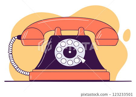 Retro vintage push button phone vector illustration. Classic old-school telephone design, 80s style handset 123233501