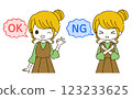 Women giving OK and NG, set 123233625