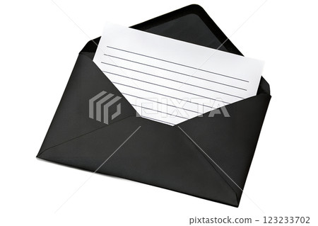 Open black envelope with empty piece of paper isolated on the transparent background 123233702