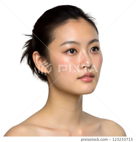 Portrait of young Asian girl with her hair pulled back isolated on transparent background 123233713
