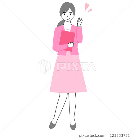 一名年輕女子正在握拳的全身插畫 一名年輕女子正在握拳的全身插畫 123233731