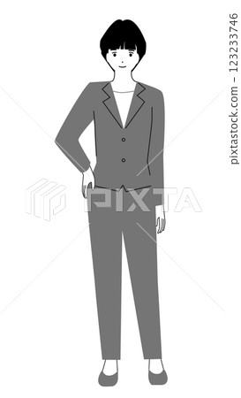 身穿西裝的年輕女性的全身插圖 123233746