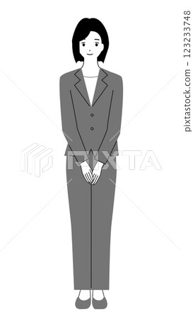 一位女士雙手放在身前站立的全身插圖 123233748