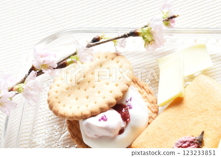 Cherry blossoms and spring cherry blossom sweets White chocolate 123233851
