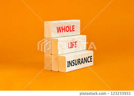 Whole life insurance symbol. Concept words Whole life insurance on beautiful wooden blocks. Beautiful orange table orange background. Business whole life insurance concept. Copy space. Whole life insurance symbol. Concept words Whole life insurance on beautiful wooden blocks. Beautiful orange table orange background. Business whole life insurance concept. Copy space. 123233931