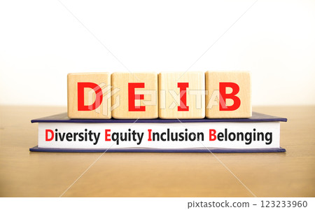 DEIB diversity equity inclusion belonging symbol. Concept words DEIB diversity equity inclusion belonging on blocks. Beautiful white background. Business diversity equity inclusion belonging concept. DEIB diversity equity inclusion belonging symbol. Concept words DEIB diversity equity inclusion belonging on blocks. Beautiful white background. Business diversity equity inclusion belonging concept. 123233960