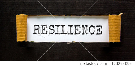 Resilience symbol. Concept word Resilience on beautiful white paper. Beautiful black paper background. Business resilience concept. Copy space. 123234092
