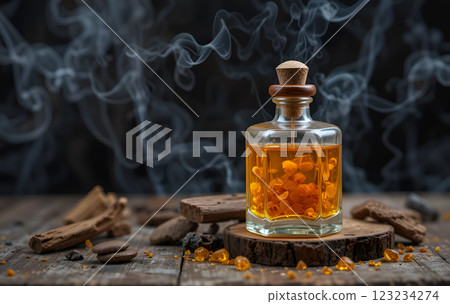 ladan, arabian bahur, wooden resin with smoke. perfumery and lifestyle concept. Ai generated 123234274