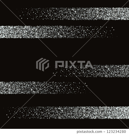 Black background with horizontal stripes of silver dust, design element, flying circle confetti elements. 123234280
