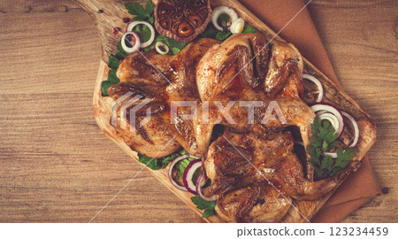 fried, quail meat, tobacco (tapaka), with spices, homemade, no people, 123234459