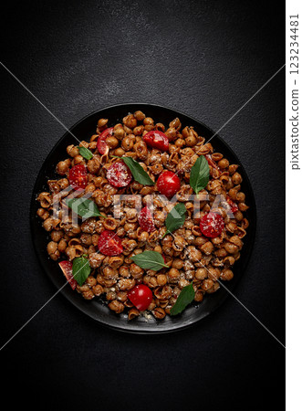 Tuscan pasta with smoked paprika and basil,parmesan cheese, Italian traditional cuisine, 123234481
