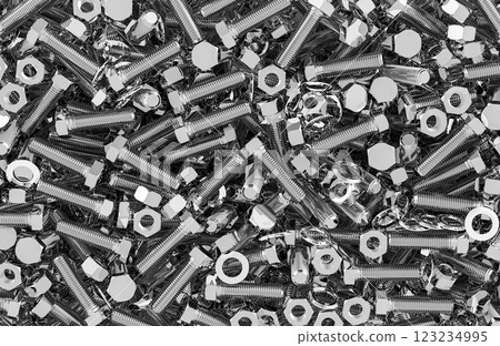 Bolts, Nuts and Washers background, wallpaper. 3D rendering 123234995